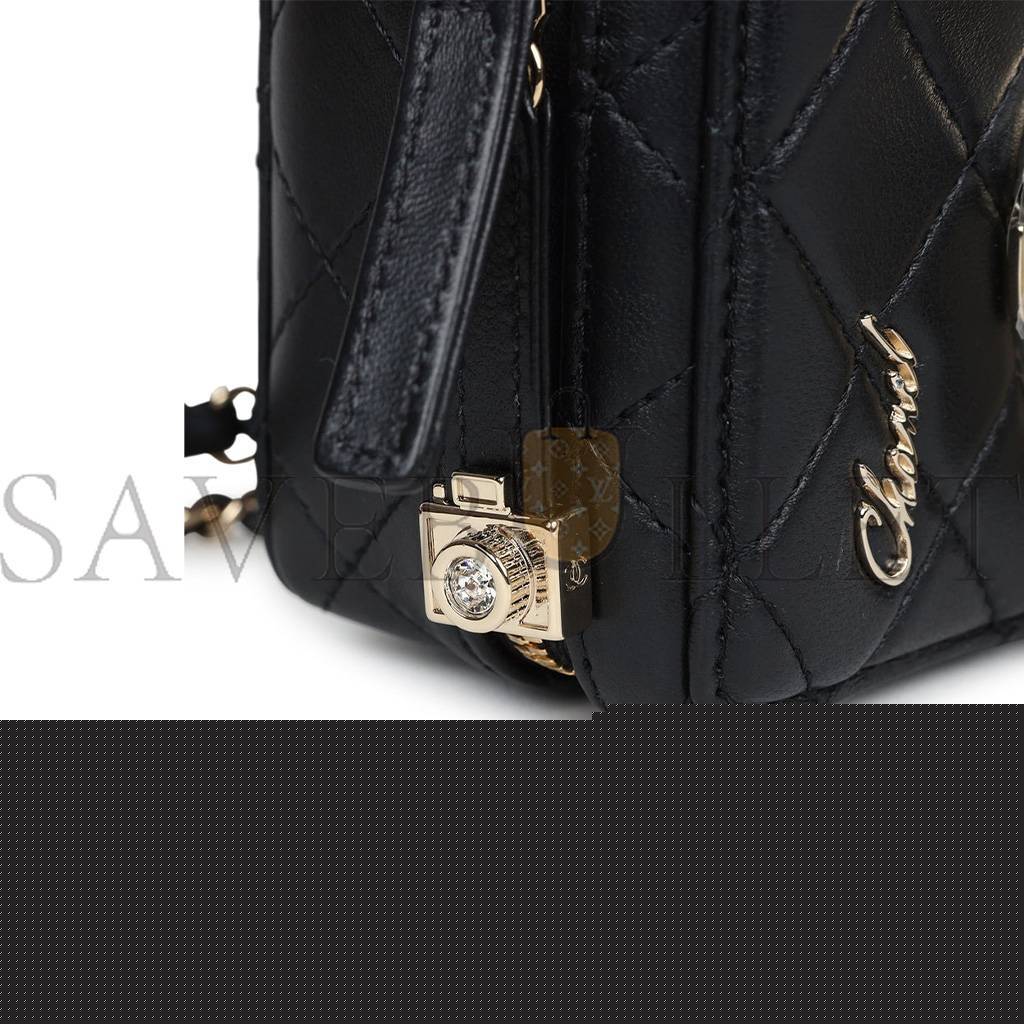 Ch*el master camera bag black lambskin light gold hardware as4817 (16*11.5*6cm)